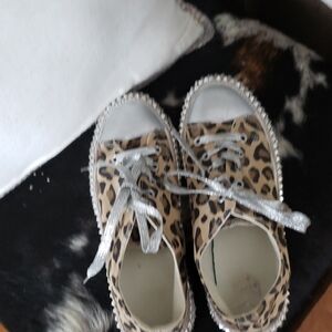 Leopard Print Women's Athletic Shoes with Silver Details